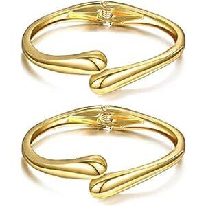 Gold 2 Pc Bangle Bracelets for Women and Teens Adjustable Chunky Twist Cuff